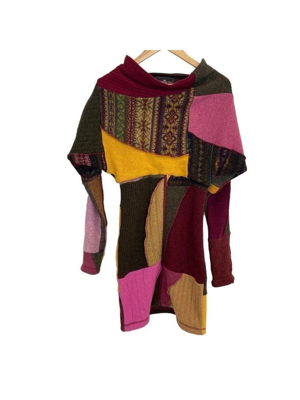 Myko Anna designer tunic dress eco fashion chic recycled patchwork wool blend 1